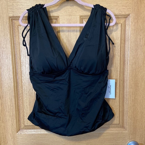 Nwt Swimsuits For All Tie Shoulder Ruched plunge Tankini Top - Picture 3 of 5